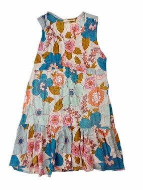 Girls Angie Floral Tiered Dress in Blue, Pink & Mustard